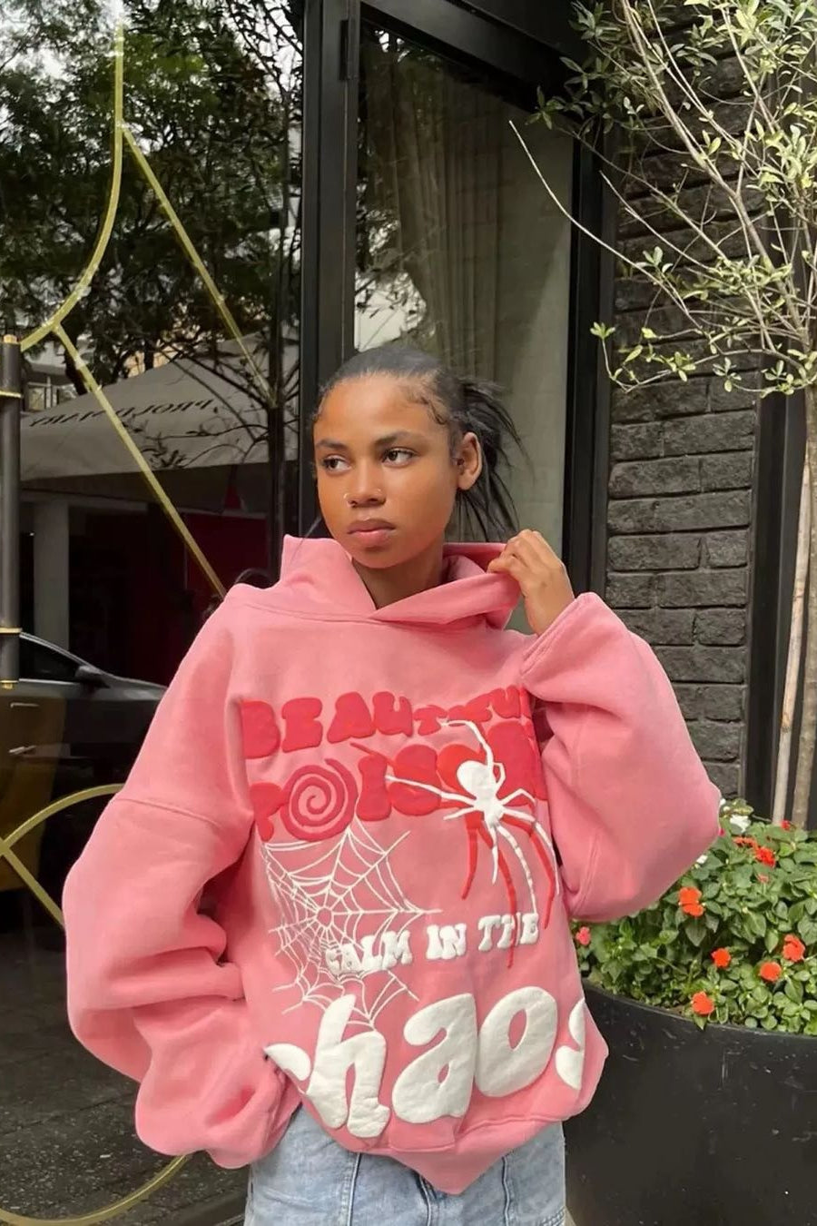 Spider Web Letter Print Hoodie Secondary image