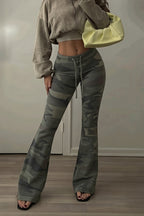 Camouflage Lace Up Flared Pants