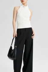 Backless Halter Cable Knit Top