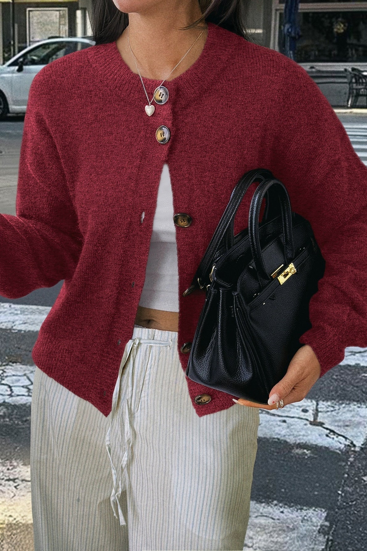 Casual Minimalist Button Front Long Sleeve Coat