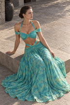 Chic Dot Print Halter Cutout Bandeau Skirt Sets