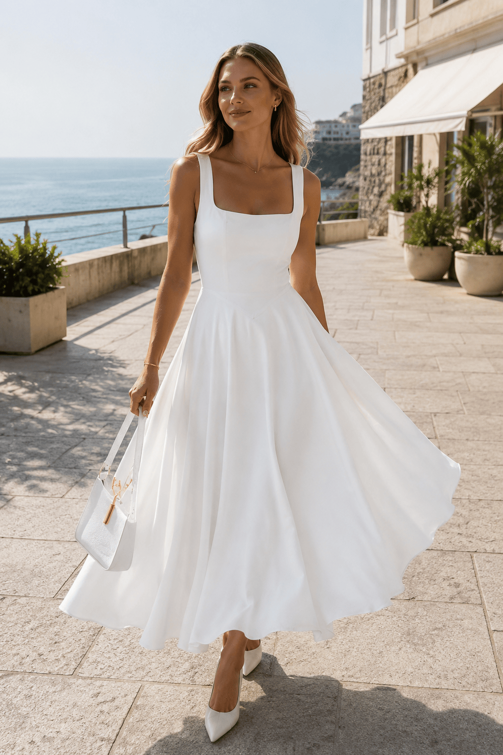 Minimalist Square Neck Slim A Line Slip Dress Main image