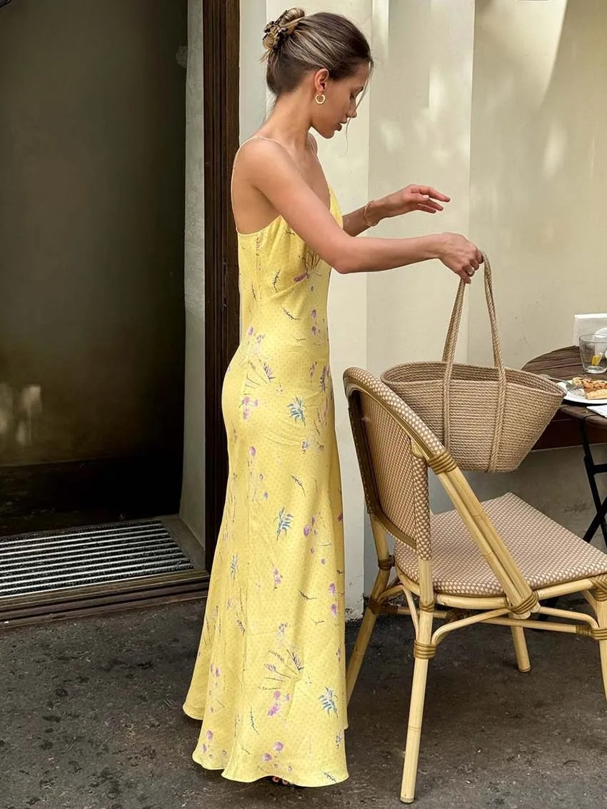 Yellow Print Open Back Spaghetti Summer Dress Secondary image