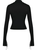Long Sleeve Casual Turn-Down Collar Button-Down Knit Top