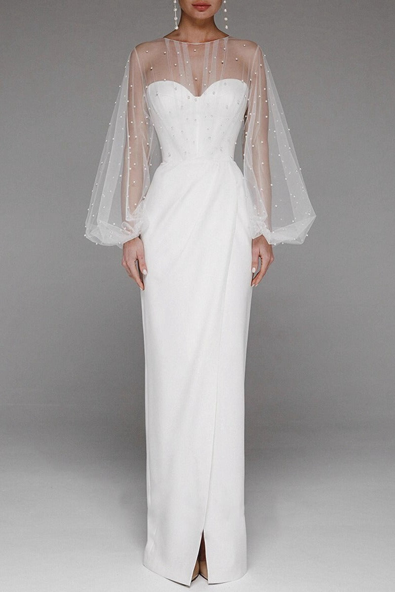 Retro Strapless Pearl Bodycon Wedding Dress Main image