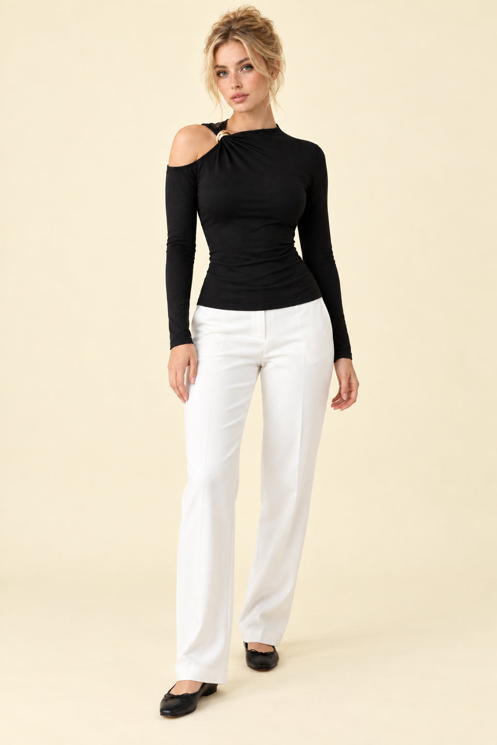 One Shoulder Metal Accent Cutout Top