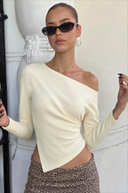 Fitted One-Shoulder Long Sleeve Crop Top