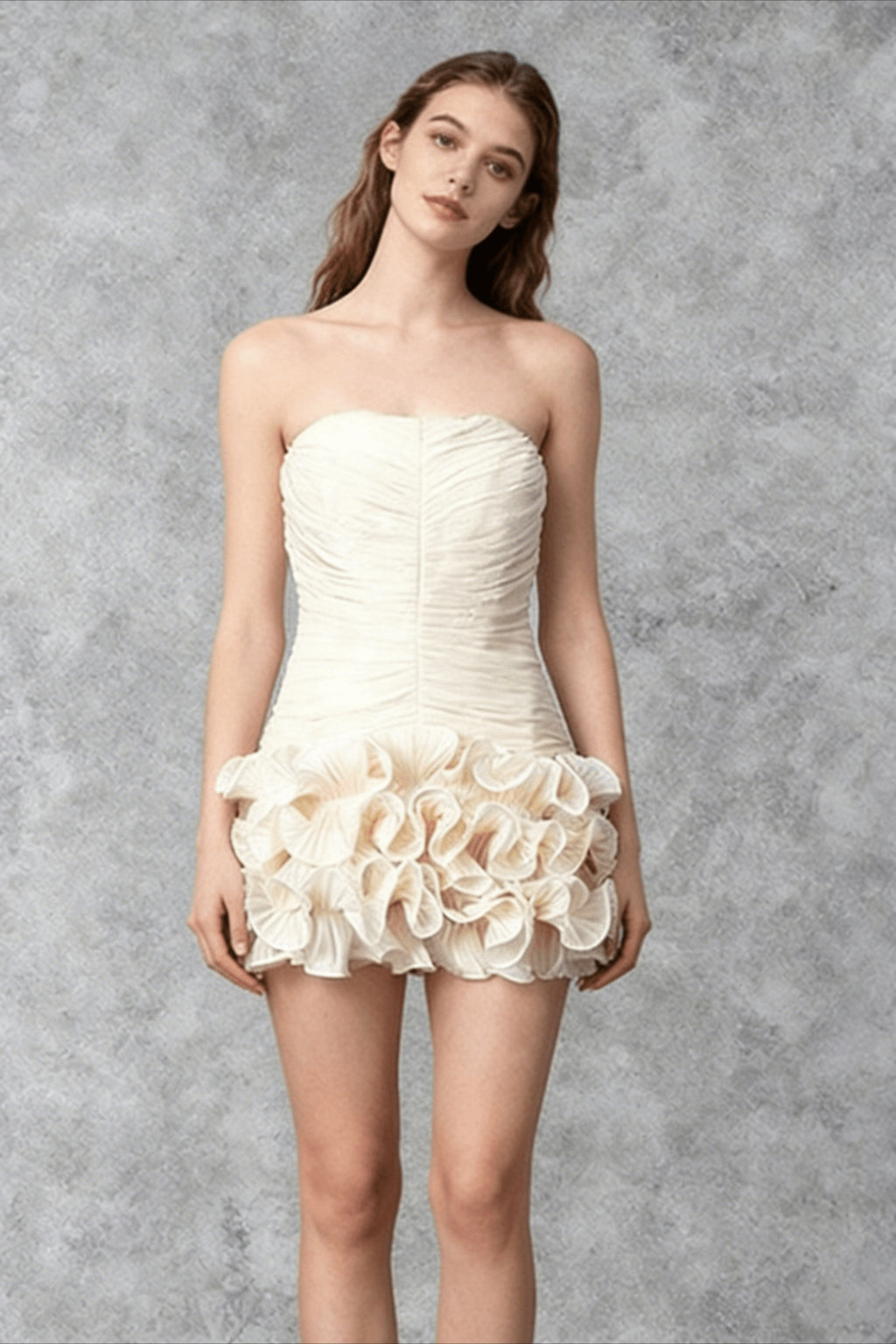 Tube Top Floral Applique Reception Dress