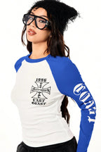 Contrast Raglan Gothic Graphic Cropped Long Sleeve T-Shirt