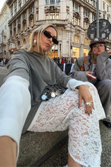 Crochet Lace Slit Bodycon Skirt