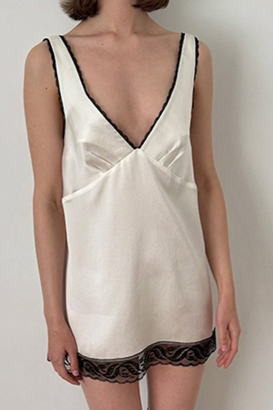 V-Neck Lace Cami Panel Ruffle Mini Lace Dress Secondary image