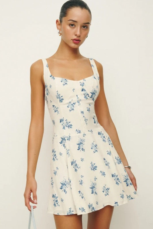 Square Neck Backless A-Line Mini Floral Dress Secondary image