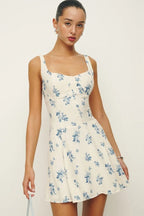 Square Neck Backless A-Line Mini Floral Dress