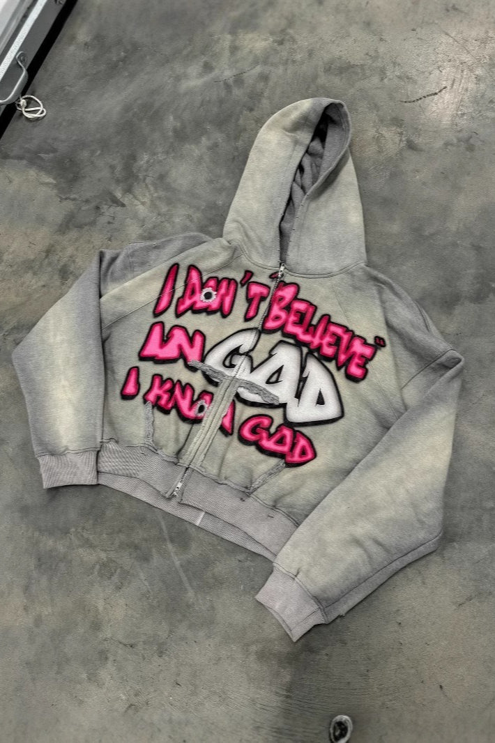 Statement Graphic Cropped Pullover Colorblock Hoodie
