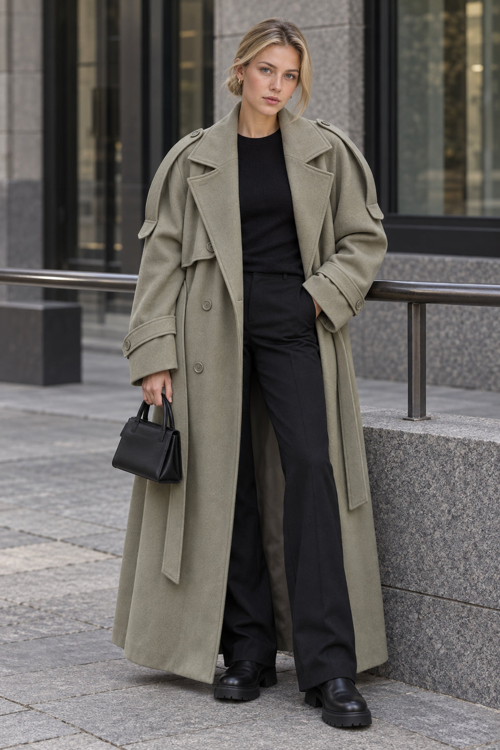 Turn-Down Collar Lace-Up Loose Overcoat