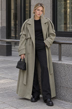 Turn-Down Collar Lace-Up Loose Overcoat