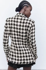 Textured Houndstooth Winter Blazer