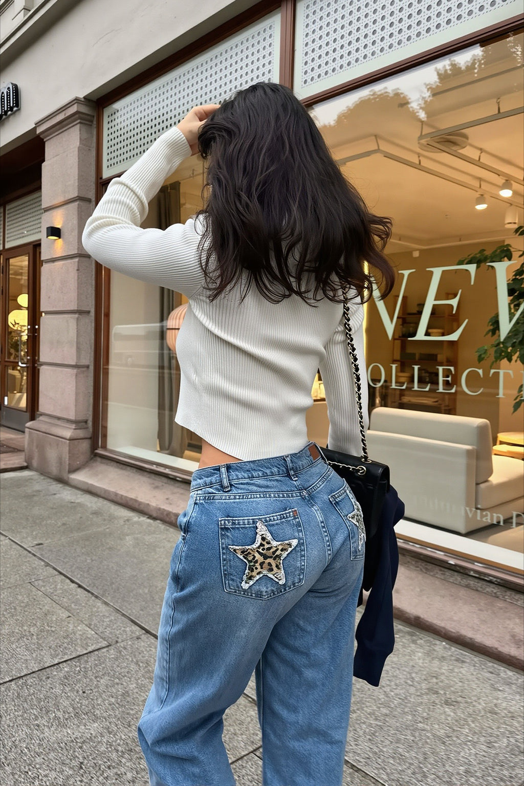 Leopard Star Patch Straight Leg Jeans