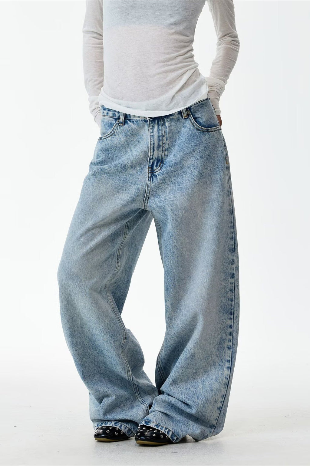 Wing Graphic Washed Wide Leg Jeans
