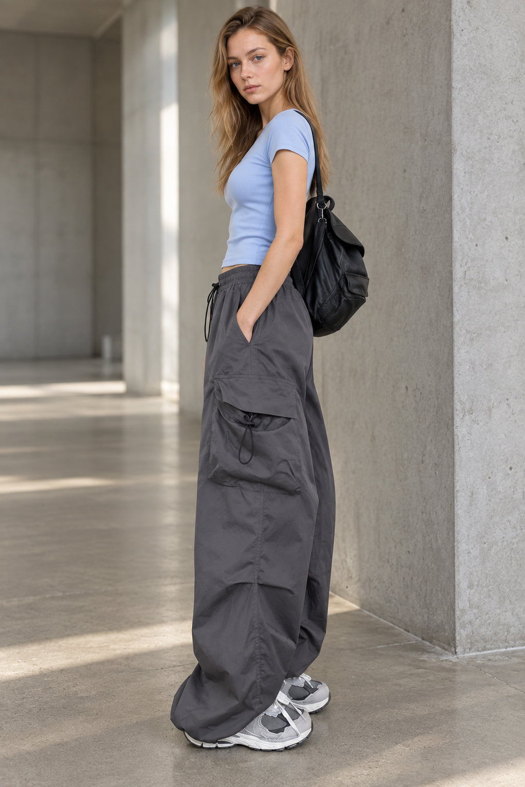 Casual Straight Wide Leg Pockets Joggers Trousers