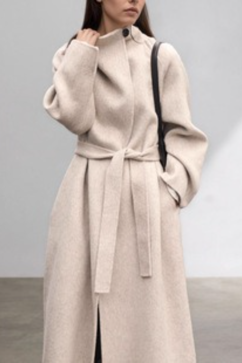 Hepburn Wool Diagonal Button Collar Tied Waist Overcoat Secondary image