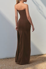 Strapless Ribbon Slit Evening Wrap Dress