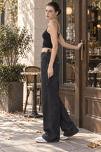 Drawstring Ruched Wide Leg Jeans