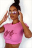 Rhinestone Dragon Lettuce Trim Crop Top