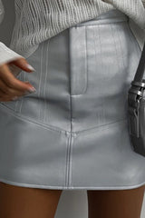 Metallic PU Leather Bodycon Mini Skirt