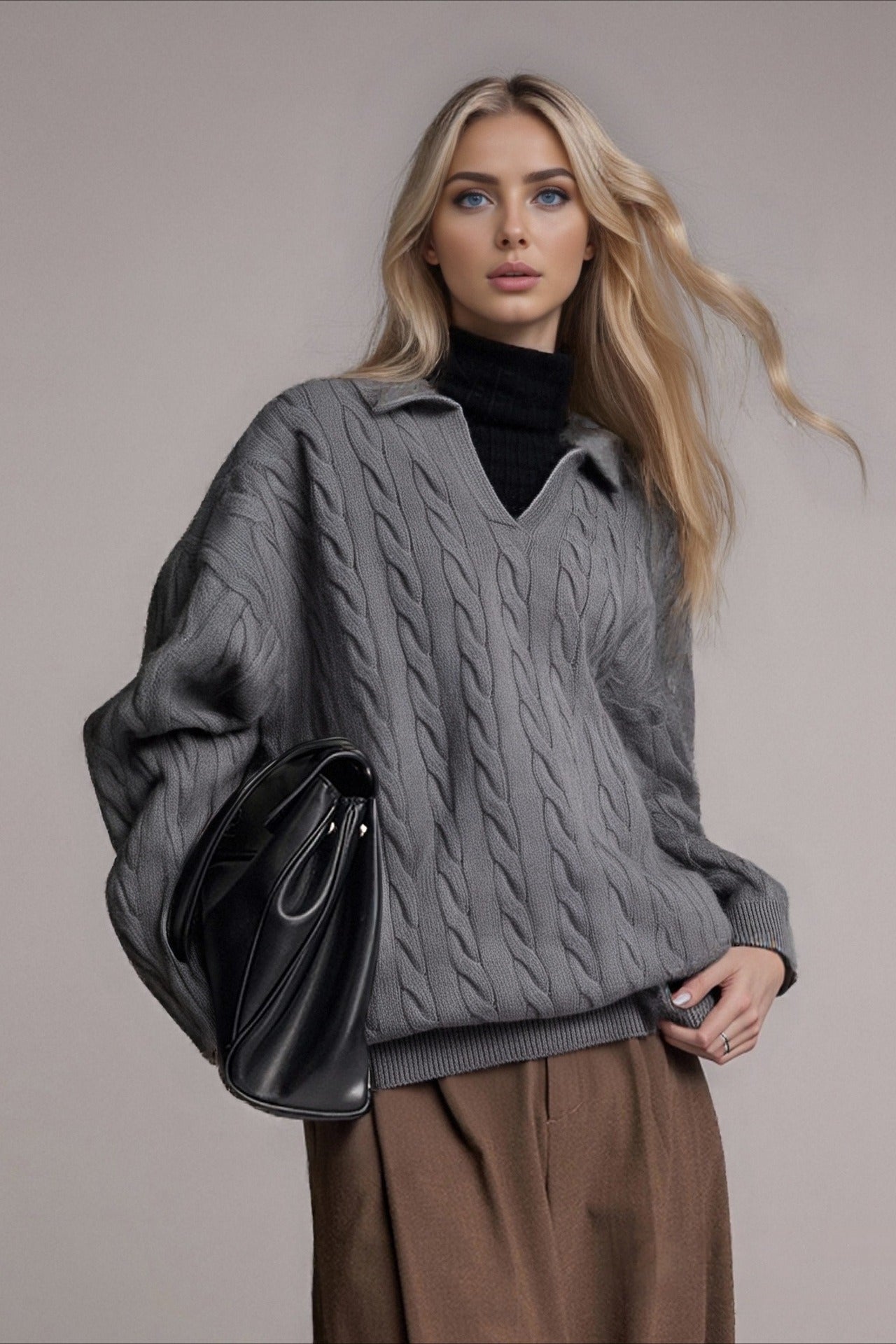 Vintage Polo Neck Cable Sweater Main image