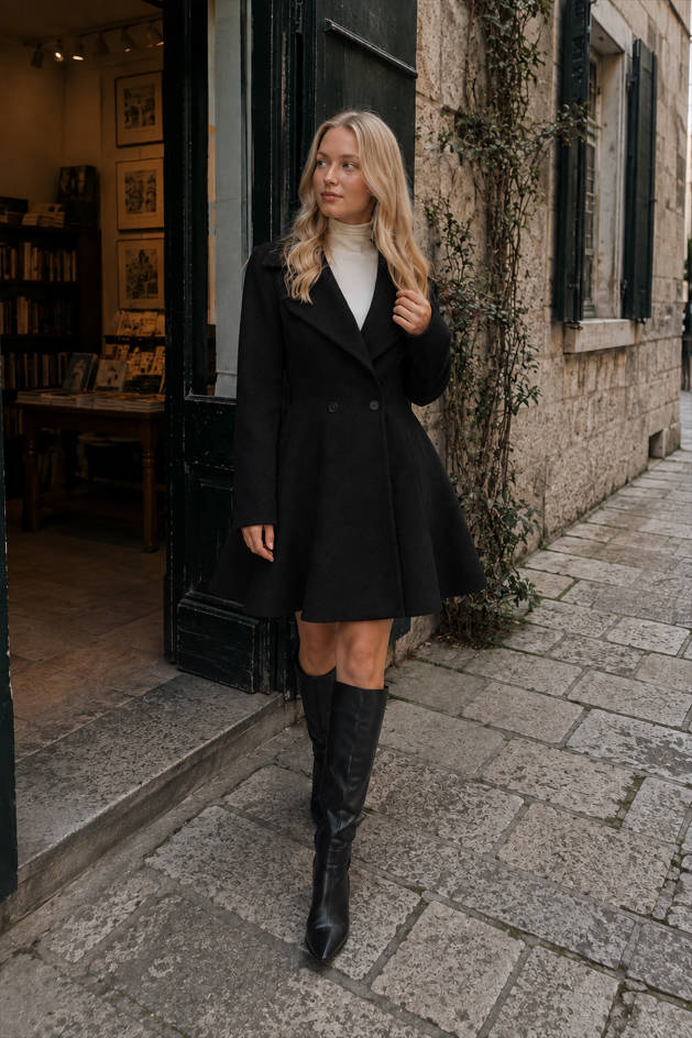 Waisted Dress Style Wool Blend Overcoat