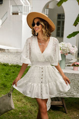 Lace Spliced Batwing Sleeve Boho Dress
