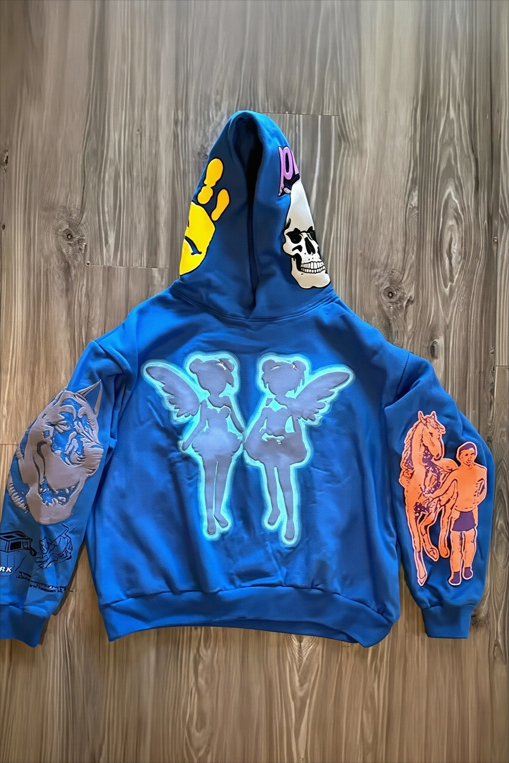 Skull Graphic Sleeve Print Pullover Hoodie