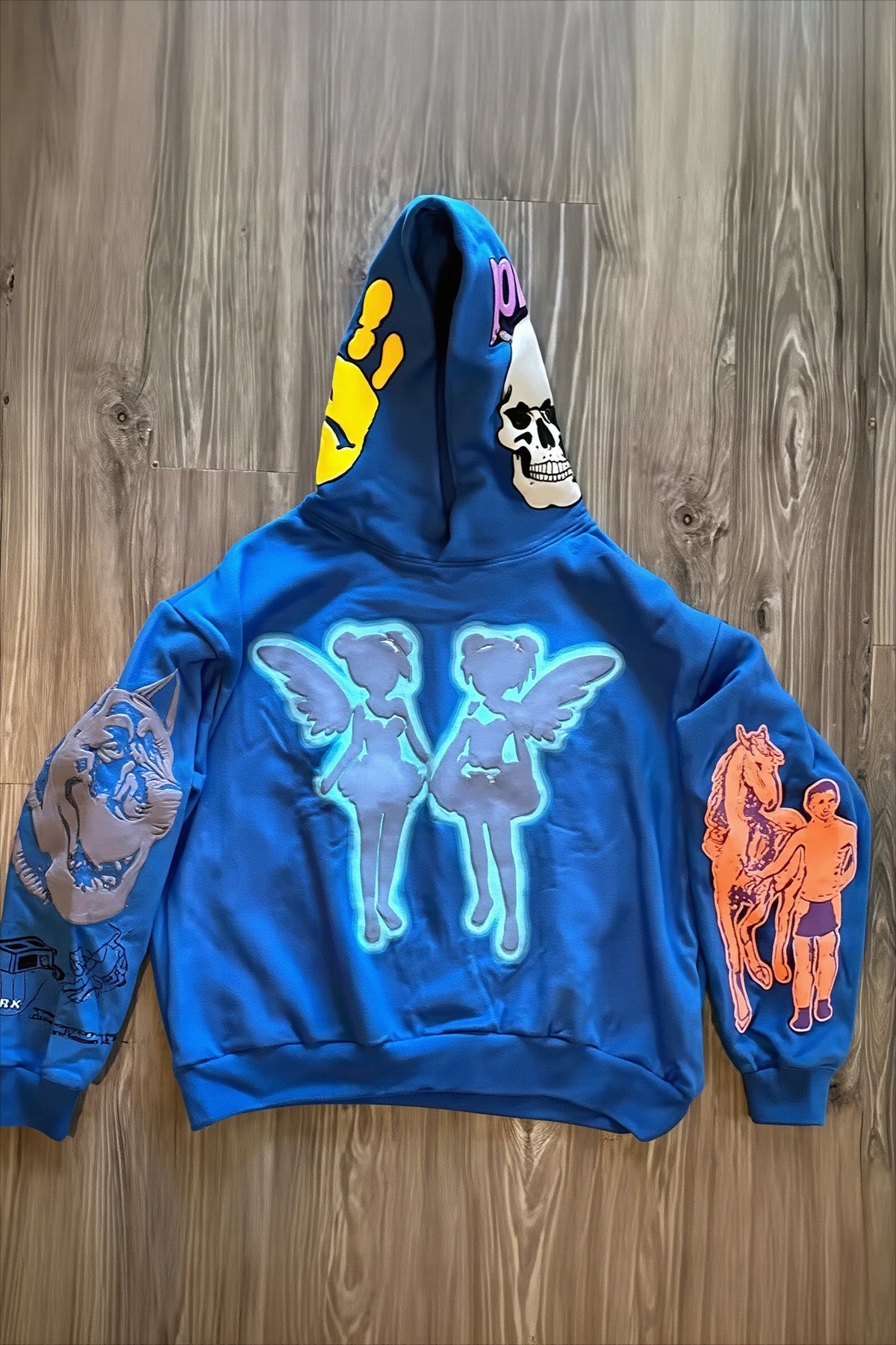 Skull Graphic Sleeve Print Pullover Hoodie