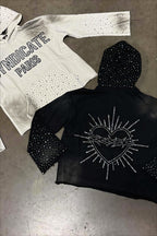 Rhinestone Heart Back Graphic Pullover Hoodie
