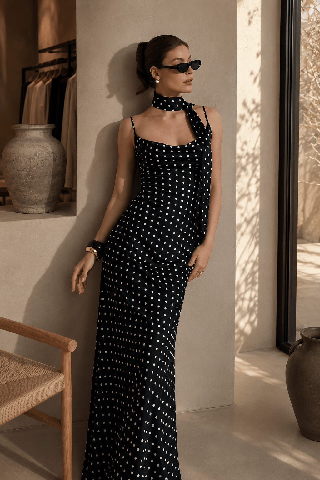 Spot Print Wrap Strap Mermaid Slip Dress Main image