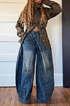Asymmetric Waist Curved Leg Jeans