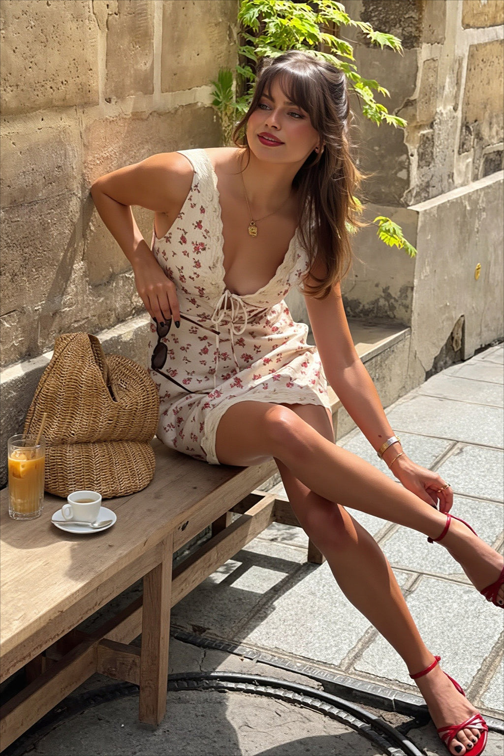 Romantic Floral Tie Sleeveless Fitted Mini Dress
