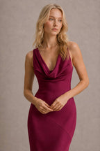 Satin Cowl Neck Fishtail Party Dress