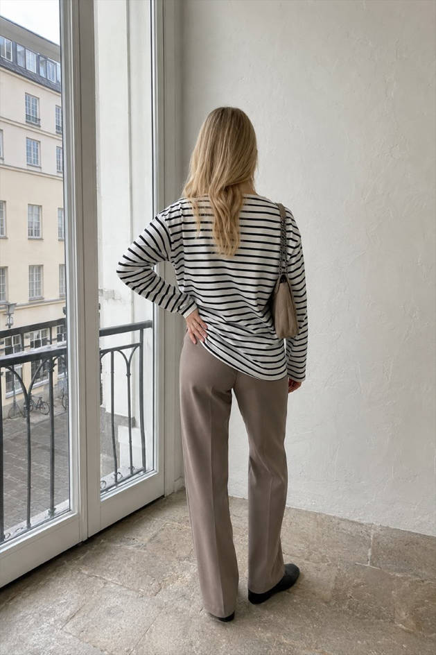 Cotton Striped Crew Neck Long Sleeve Tee
