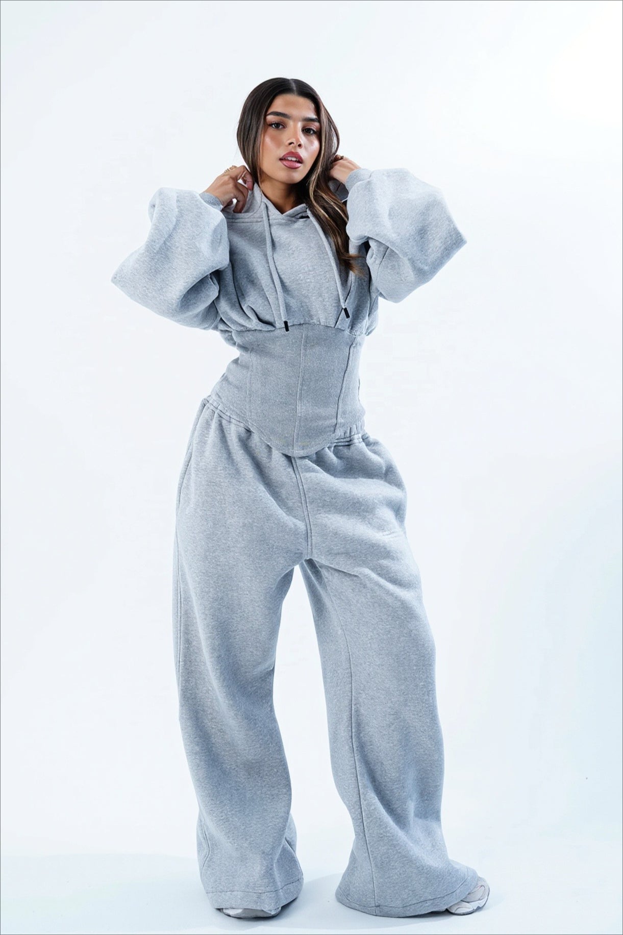 Corset Waist Zip Front Wide Leg Hoodie Two Piece Set Secondary image