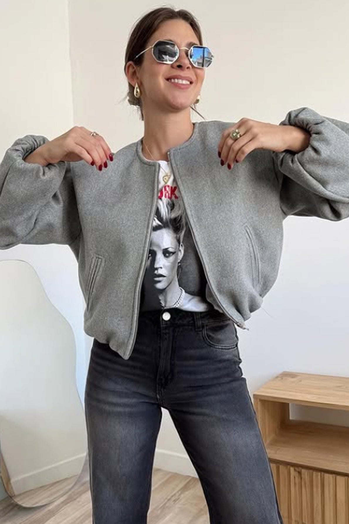 Soft Cropped Crew Neck Bomber Jacket Main image