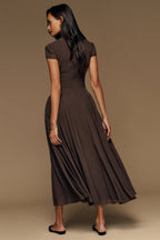 Mock Neck Cap Sleeve Fit And Flare Maxi Dress