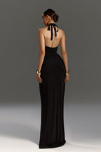 Halter Backless Tie High-Slit Ruched  Formal Dress