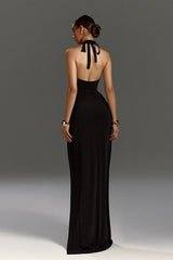 Halter Backless Tie High-Slit Ruched Sexy Formal Dress