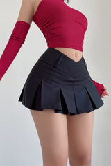 Vintage Pleated V Waist Preppy Style Mini Skirt
