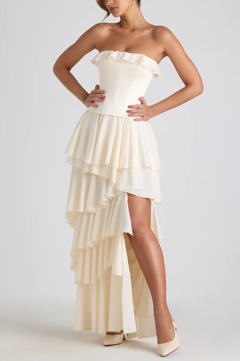 Spliced Ruffled Sling Split Slim Maxi Boho Dress Main image