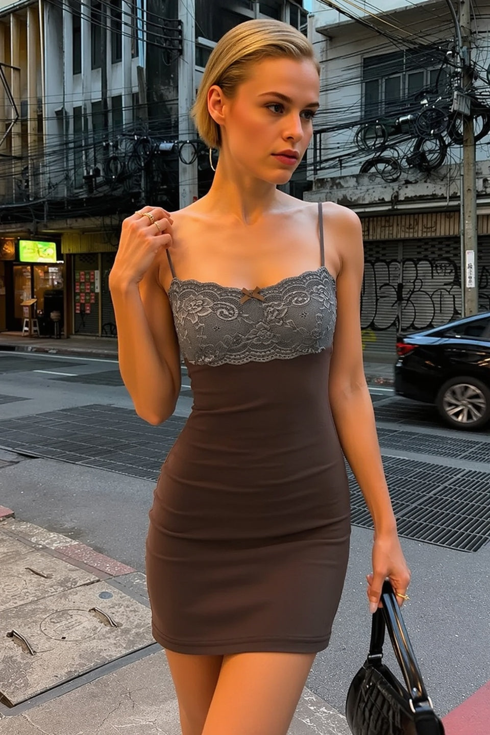 Lace Bustier Tie Back Bow Bodycon Slip Dress Secondary image