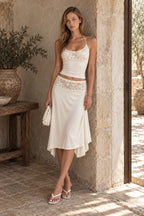 Elegant Lace Trim Cami Top High Rise Asymmetric Skirt Sets