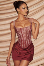 Lace Cami Drape Waist Tie Bodycon Mini Lace Dress
